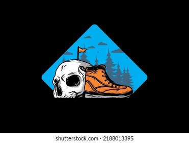 Outdoor boots and skull illustration design