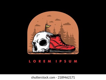 Outdoor boots and skull illustration design