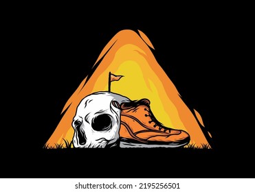 Outdoor boots and skull illustration design