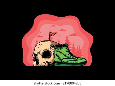 Outdoor boots and skull illustration design