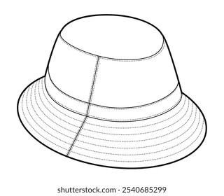 Outdoor Bucket Hat. Summer Head Fashion accessory cap with wide brim clothing technical illustration. Vector headgear for Men, women, unisex style, flat template CAD mockup sketch outline isolated