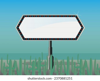 Outdoor business advertisement concept with realistic billboard near road in desert