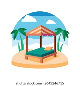 Outdoor Cabana Bed on Tropical Beach Vector
