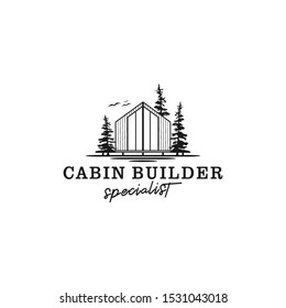 Outdoor cabin logo design - house outdoor - house tree forest