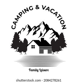 Outdoor Cabin Logo Design, House Outdoor, Mountain