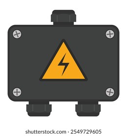 Outdoor cable junction box with high voltage warning sign. Flat style vector illustration isolated on white
