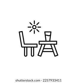 Outdoor Cafe Isolated Line Icon. Editable stroke. Vector sign for adverts, stores, shops, articles, UI, apps, sites. Minimalistic sign drawn with black line