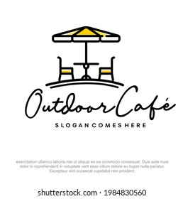 outdoor cafe logo design vector. Terrace cafe vintage logo badge vector illustration design. Outdoor restaurant logo. 