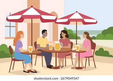 Ilustración vectorial de escena de café al aire libre