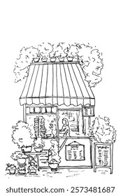 Outdoor Cafe, Simple Vector Sketch
