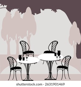 Outdoor Cafe Table and Chairs in Park with Tree Silhouettes