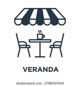 Outdoor cafe veranda icon with a vector icon representing a cafe veranda
