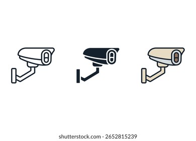 Iconos de la cámara al aire libre aislados en el fondo blanco. Diseño de estilo plano