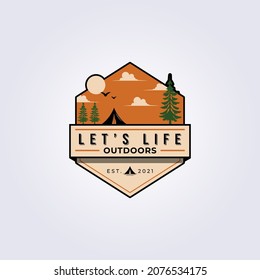 outdoor camp adventure night tent logo vector illustration design icon symbol print template sticker badge emblem
