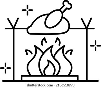 Outdoor Camp Bonfire Vector Icon Design, American culture and traditions Symbol, United States Social Sign, US Arts and literature Stock illustration, Campfire Smoked Rotisserie Chicken Concept