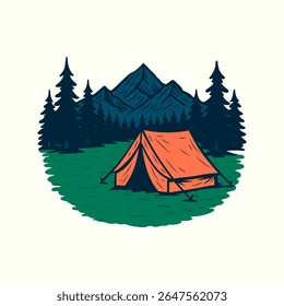 outdoor camp handdrawn style for summer poster or POD