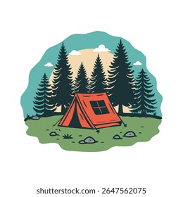 outdoor camp handdrawn style for summer poster or POD