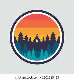 outdoor camp illustration with circle shape for t-shirt and other uses