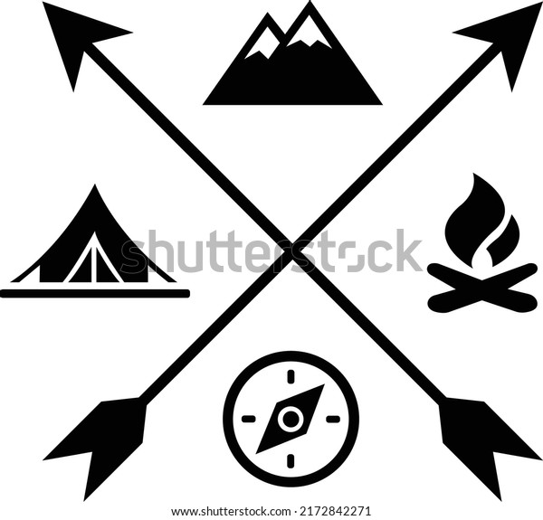 Outdoor camp\
logo icon vector. Summer camp icon\
set.