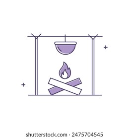Outdoor Campfire, Bonfire, Outdoor Fire, Camping, Campfire Cooking, Firewood, Outdoor Adventure, Fire Pit, Night Camping Vector Icon Design