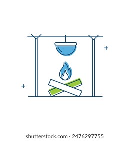 Outdoor Campfire, Bonfire, Outdoor Fire, Camping, Campfire Cooking, Firewood, Outdoor Adventure, Fire Pit, Night Camping Vector Icon Design