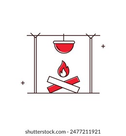 Outdoor Campfire, Bonfire, Outdoor Fire, Camping, Campfire Cooking, Firewood, Outdoor Adventure, Fire Pit, Night Camping Vector Icon Design