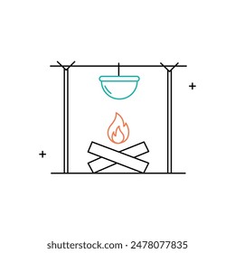 Outdoor Campfire, Bonfire, Outdoor Fire, Camping, Campfire Cooking, Firewood, Outdoor Adventure, Fire Pit, Night Camping Vector Icon Design