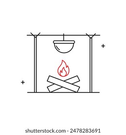 Outdoor Campfire, Bonfire, Outdoor Fire, Camping, Campfire Cooking, Firewood, Outdoor Adventure, Fire Pit, Night Camping Vector Icon Design