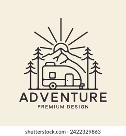 outdoor camping adventure logo with line style  vintage line style vector icon symbol illustration minimalist design