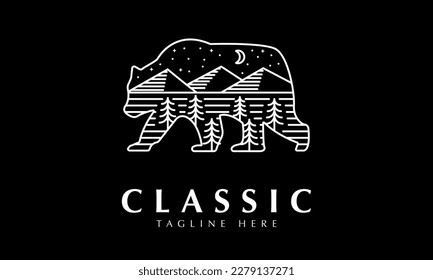 Outdoor Camping Adventure Night Trip Bear logo abstract monogram vector icon template
