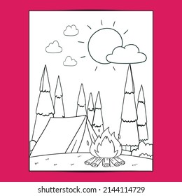 Outdoor camping coloring pages for kids 