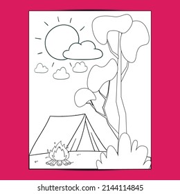 Outdoor camping coloring pages for kids 