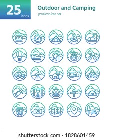 Outdoor and Camping gradient icon sel. Vector and Illustration.