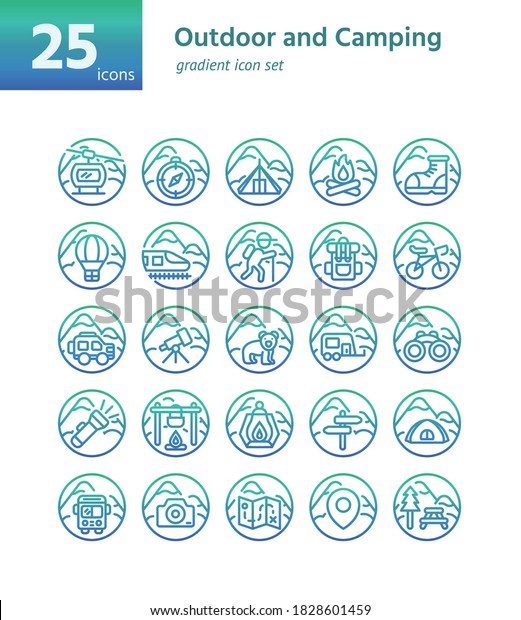 Outdoor and Camping gradient icon sel.\
Vector and\
Illustration.
