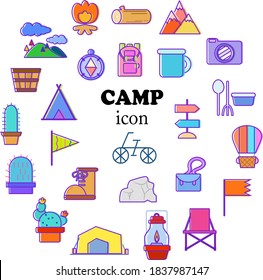 Outdoor camping illustration icon set