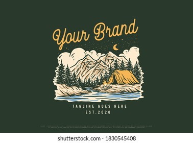 outdoor camping illustration in the wild mountains, this design can be used for both print and digital media needs