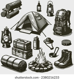 Outdoor camping image pack. Vector images of of scout camping gear.