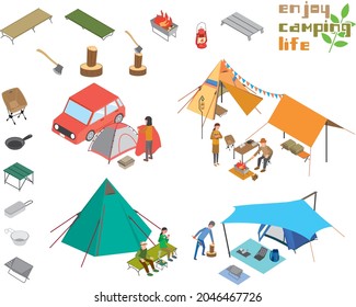 Outdoor camping isometric illustration material