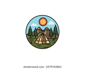 Outdoor camping labels set Royalty Free Vector sunset hill and trees with eps 10 free 