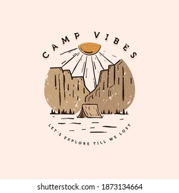 Outdoor Camping Logo Vector Illustration Design. Summer Camp at Canyon Illustration Design. Camping Illustration Vector Design.