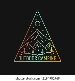 Outdoor camping mono line mountain design for badge patch emblem graphic vector art t-shirt design