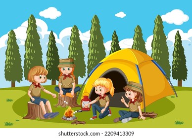 Camping im Freien mit Kindergrafik