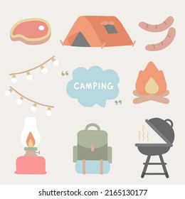 Outdoor Camping Symbol Illustration Elements Vector Set.