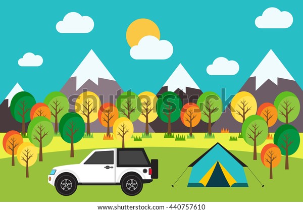 Outdoor camping trip in the forest flat\
design vector\
illustration