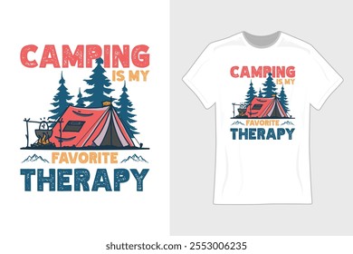 Outdoor camping t-shirt. Camping beside of forest outdoor fireplace graphic artwork. Forest camping t-shirt design perfect for outdoor adventure enthusiasts.   Outdoor vector print design for t-shirt.