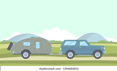 Outdoor car camper travel concept. Offroad suv landscape.