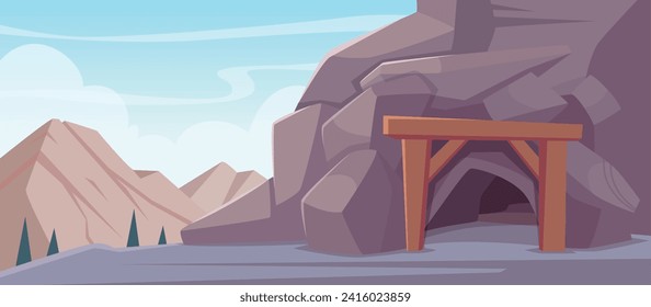 Outdoor cave. Rock entrance illustrations in cartoon style exact vector background of cave