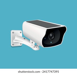 Outdoor CCTV camera on blue background. Electronic equipment vector 3d illustration
