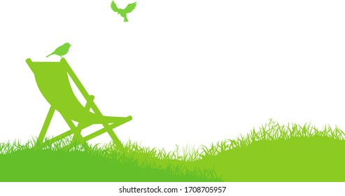 Outdoor chair and bird in the field