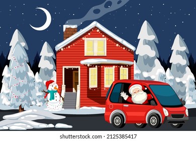 Outdoor Christmas house at night scene illustration